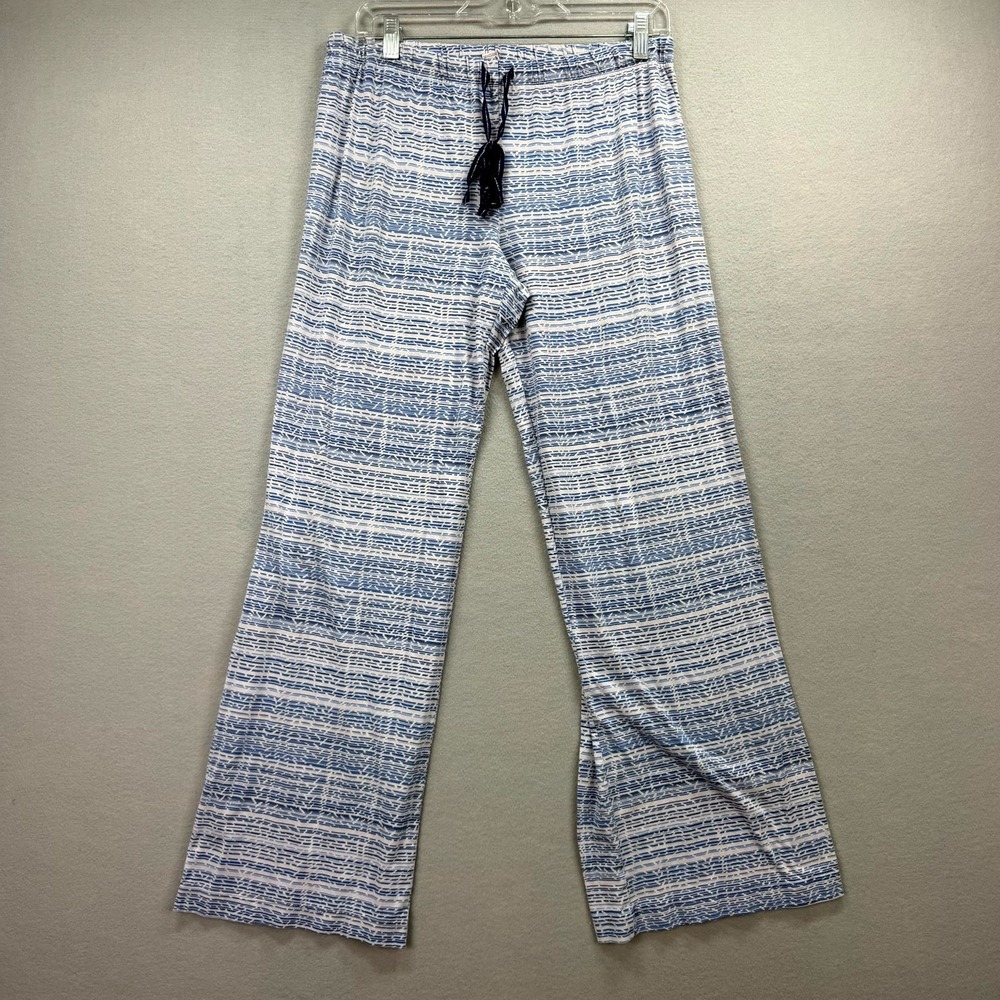 Victorias Secret Palazzo Pants Womens Large 31x30* Blue Geometric Wide Lounge